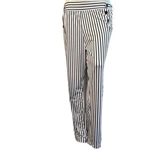 Robert Louis Ladies XL Navy Blue & White Striped Wide Leg Pants Pull On Nautical